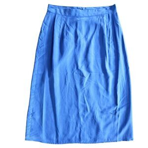 Vintage Royal Silk 100% Pure Silk High Waist Knee Length Blue Pencil Skirt Sz 14